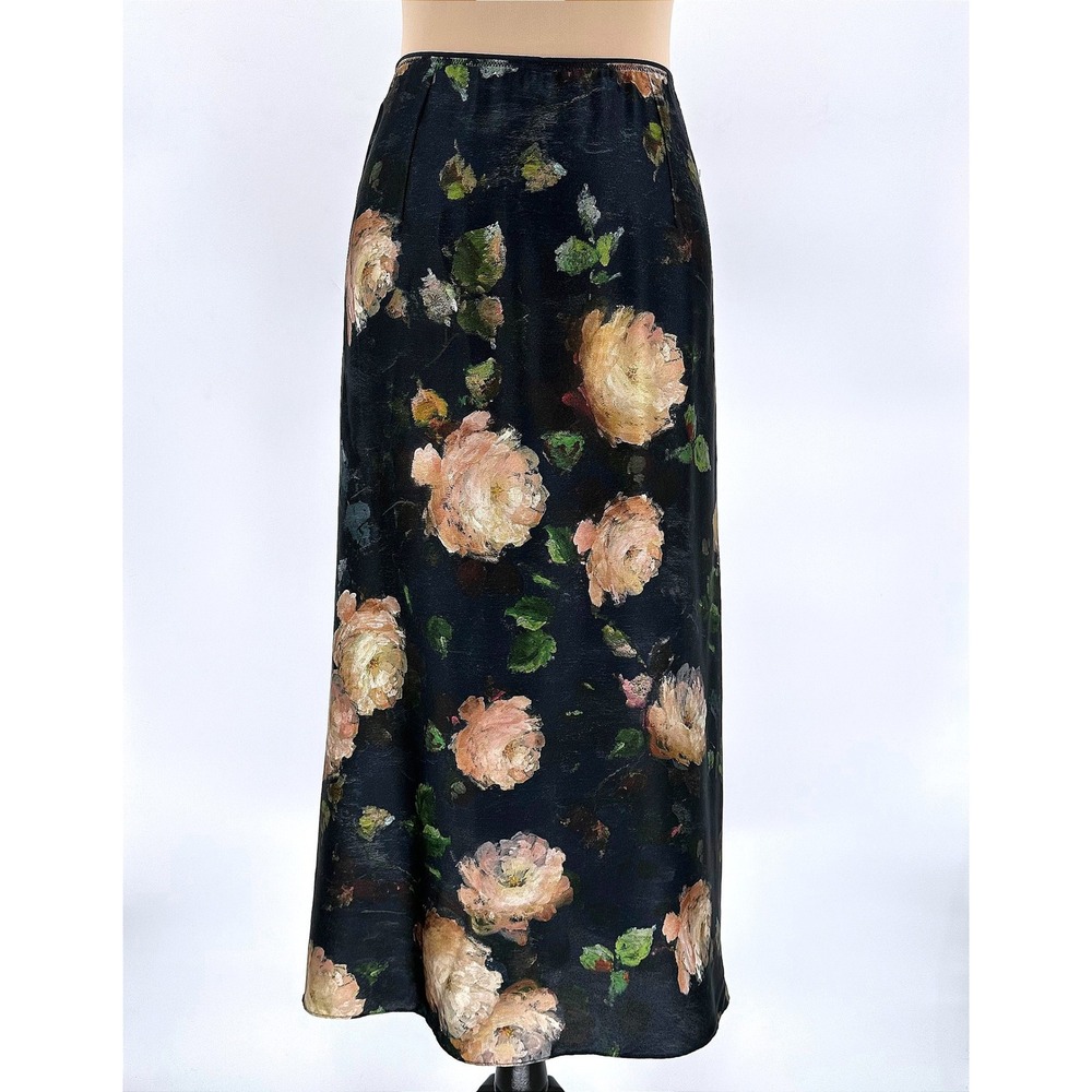 Vince Womens 100% Silk Floral Midi Slip Skirt Rose A Line Size 2 Quiet Luxury